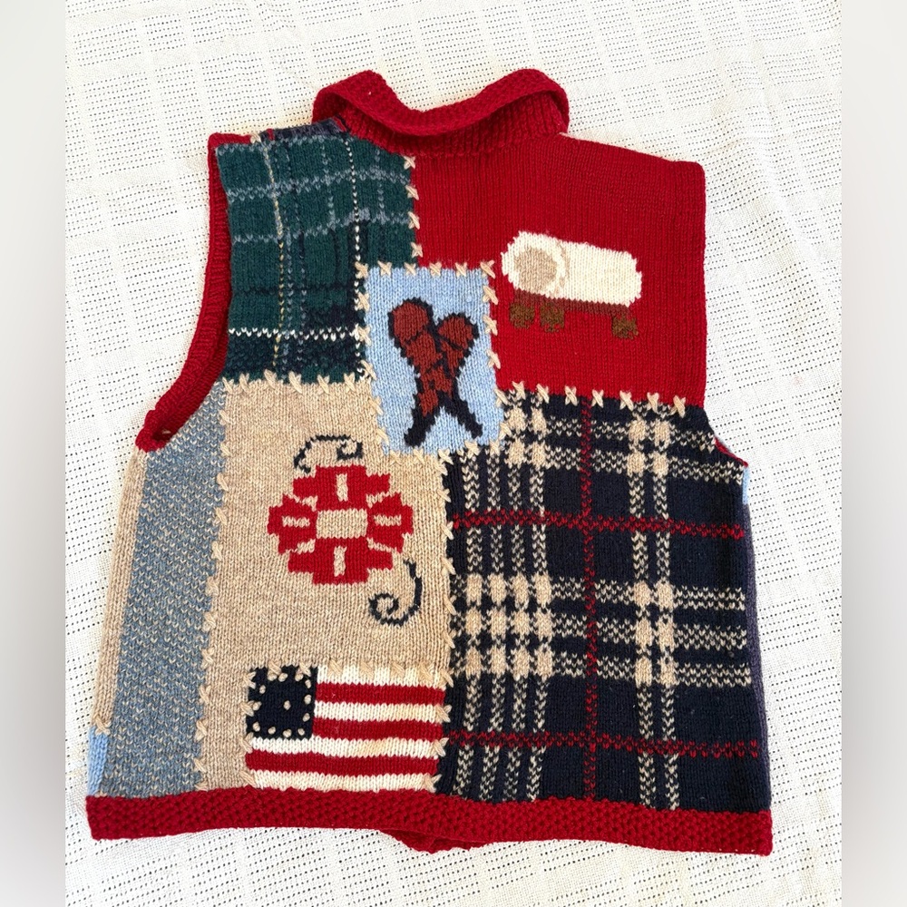 Vintage 1992 🇺🇸 EDDIE BAUER 100% Wool Knit Americana Graphic Sweater Vest large - Picture 2 of 3